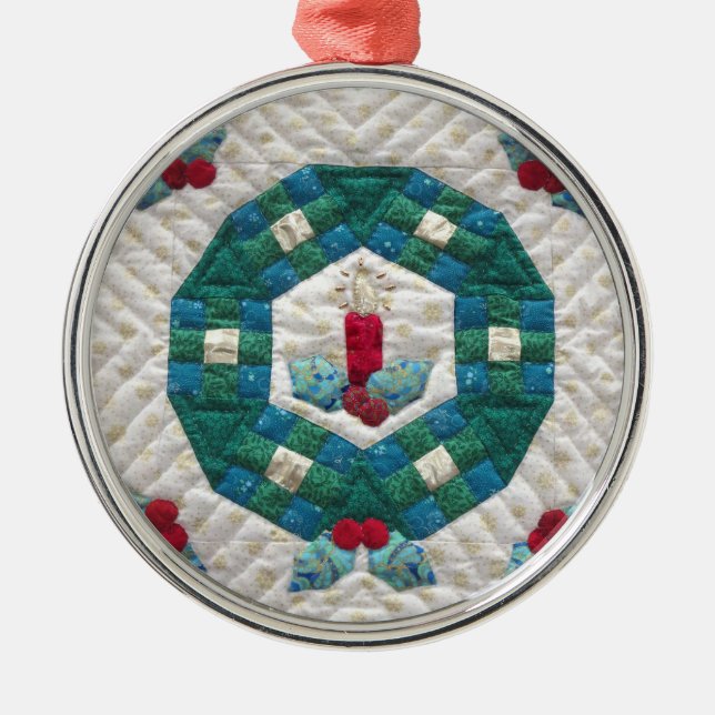 Quilted Candle Metal Ornament (Front)