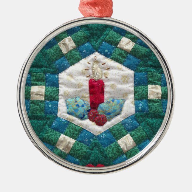 Quilted Candle Metal Ornament (Front)