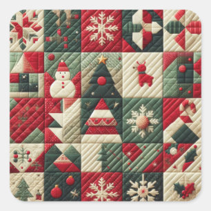 Quilted Christmas Design Square Sticker