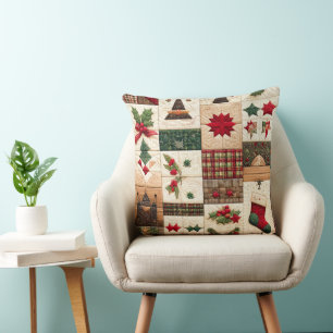 Quilted Christmas Design Throw Pillow