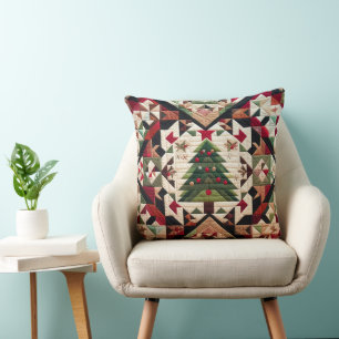 Quilted Christmas Design Throw Pillow