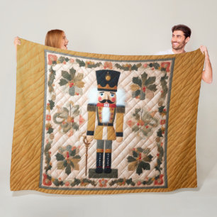Quilted Christmas Nutcracker Fleece Blanket Gold