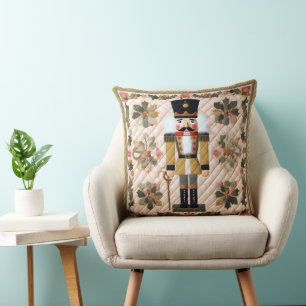 Quilted Christmas Nutcracker Throw Pillow