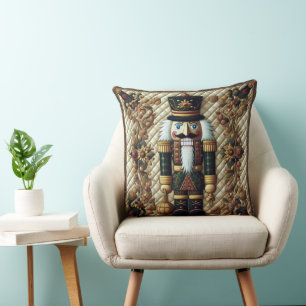 Quilted Christmas Nutcracker Throw Pillow