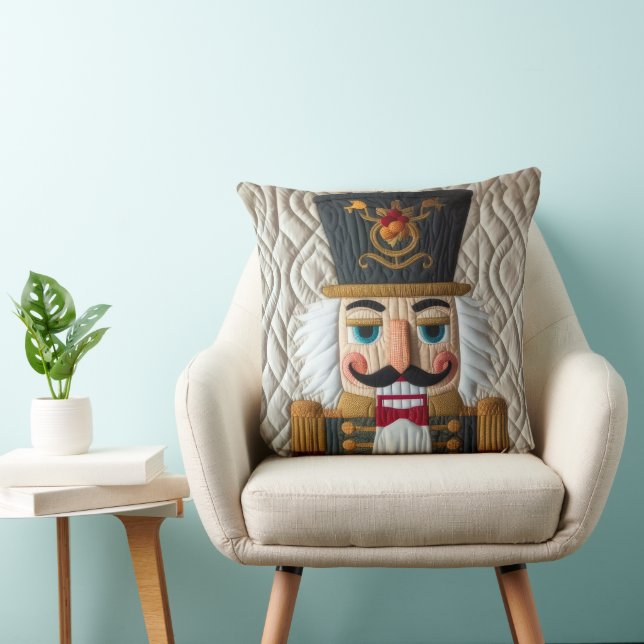 Quilted Christmas Nutcracker Throw Pillow (Chair)