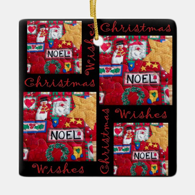 Quilted Christmas Wishes Ceramic Oranament Ceramic Ornament (Front)