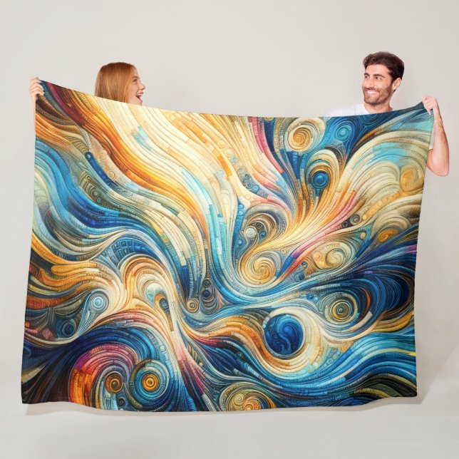 Quilted Colourful Abstract Design Fleece Blanket (In Situ)