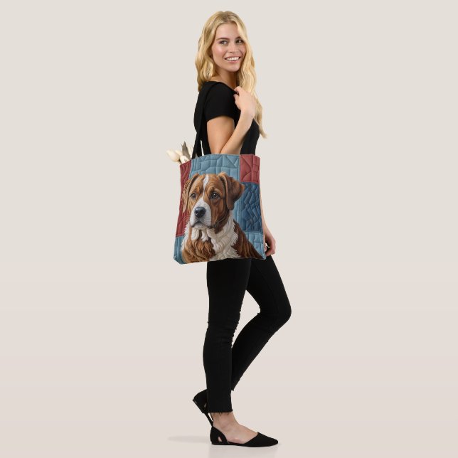 Quilted Dog On Patchwork Pattern Tote Bag (On Model)