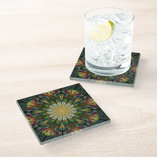 Quilted Flower Glass Coaster (Angled)