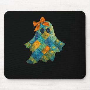 Quilted Ghost With Orange Bow Halloween Design  Mouse Pad