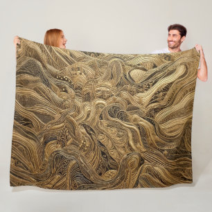 Quilted Gold Abstract Design Fleece Blanket