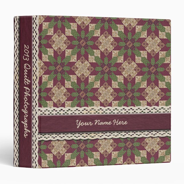 Quilted Green Burgundy Star Binder (Front/Spine)