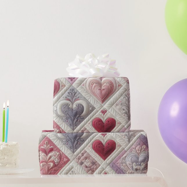 Quilted Heart Design Wrapping Paper (Party Gifts)