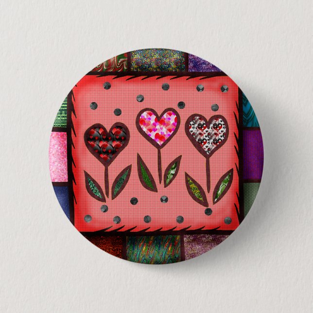 Quilted Hearts T-shirts and Gifts 2 Inch Round Button (Front)