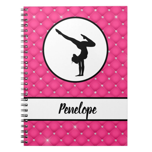 Quilted Hot Pink Faux Rhinestone Handstand   Notebook (Front)