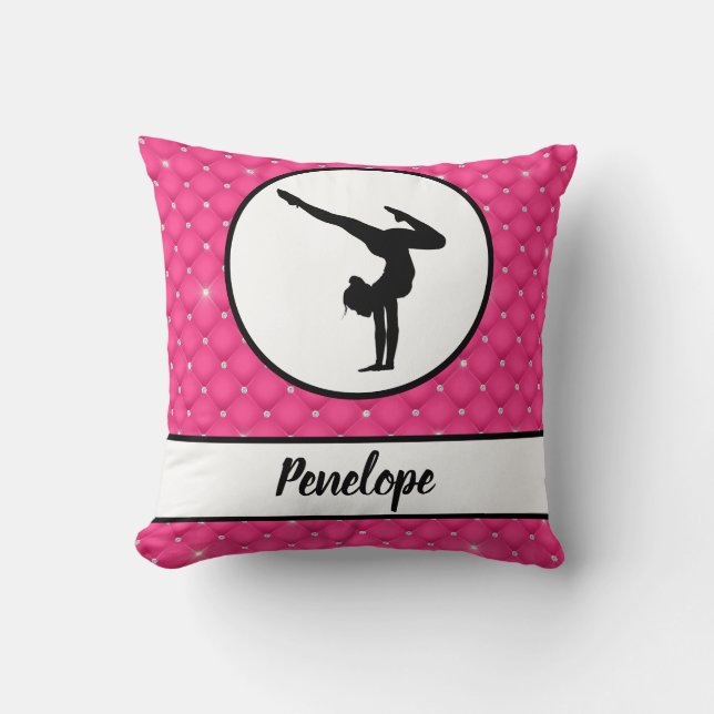 Quilted Hot Pink Faux Rhinestone Handstand  Throw Pillow (Front)