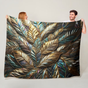 Quilted Iridescent Leaves Design Fleece Blanket