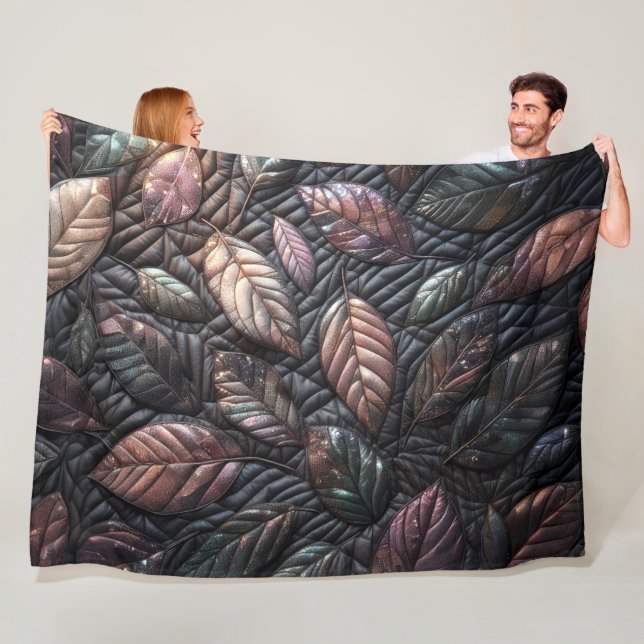 Quilted Iridescent Leaves Design Fleece Blanket (In Situ)