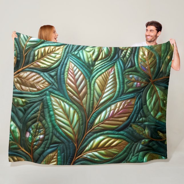 Quilted Iridescent Leaves Design Fleece Blanket (In Situ)