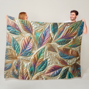 Quilted Iridescent Leaves Design Fleece Blanket
