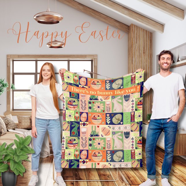 Quilted-look Easter watercolor pattern Fleece Blanket (Quilted-look Easter watercolor pattern Fleece Blanket)