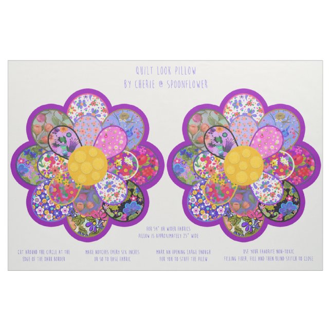 Quilted Look Floral Round Pillow Cut and Sew Kit Fabric (Fat Quarter)