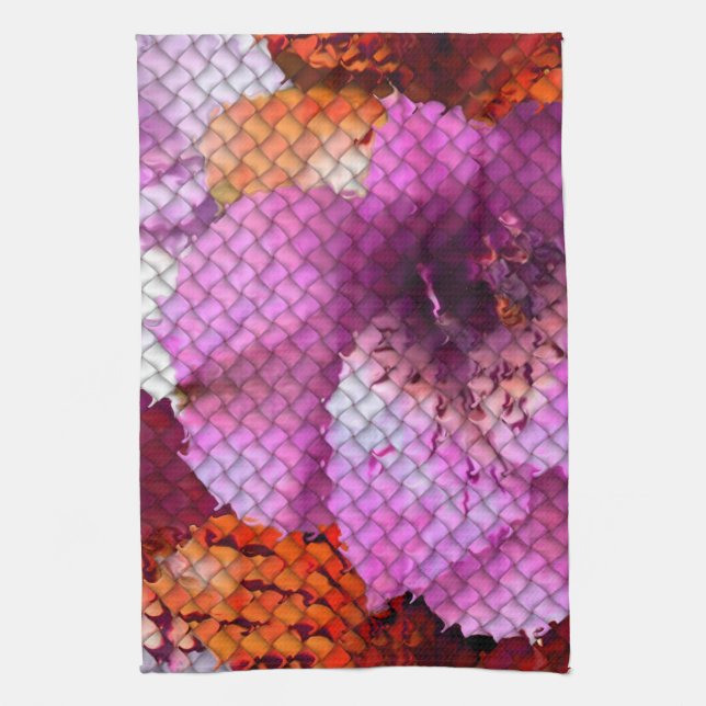 Quilted Look Mosaic Abstract Floral Kitchen Towel (Vertical)