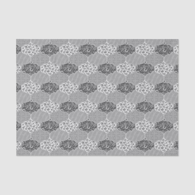 Quilted Moroccan Pattern Grey Floral Tissue Paper (Front)