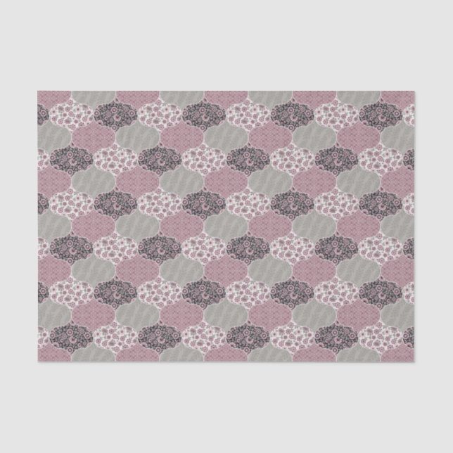 Quilted Moroccan Southwest Pink Sage Grey Floral Tissue Paper (Front)
