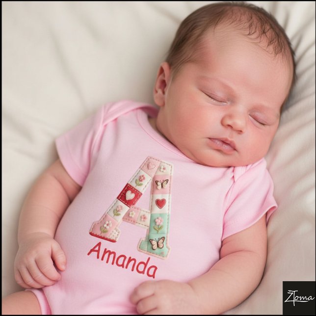 Quilted Patchwork Initial Letter A Nursery Baby Bodysuit (This is a sample design. There are several models to choose from, with the name and color changed.)