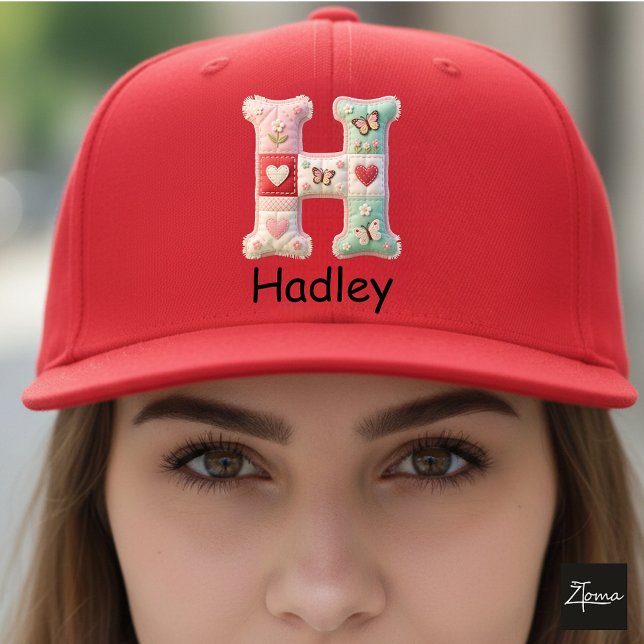 Quilted Patchwork Initial Letter H Nursery Trucker Hat (This is a sample design. There are several models to choose from, with the name and color changed.)