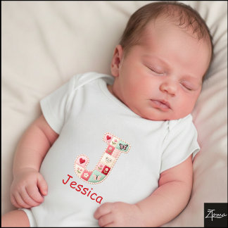 Quilted Patchwork Initial Letter J Nursery Baby Bodysuit