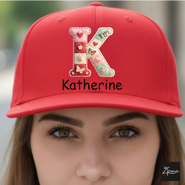 Quilted Patchwork Initial Letter K Nursery Trucker Hat (This is a sample design. There are several models to choose from, with the name and color changed.)