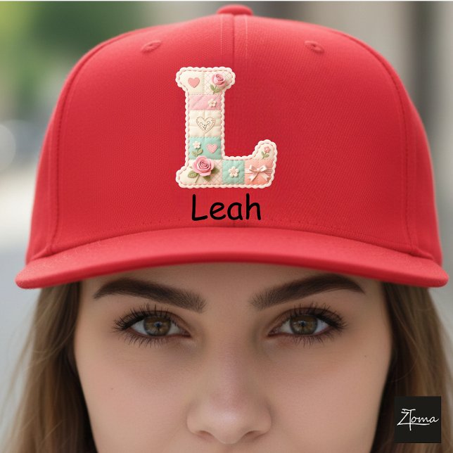 Quilted Patchwork Initial Letter L Nursery Trucker Hat (This is a sample design. There are several models to choose from, with the name and color changed.)