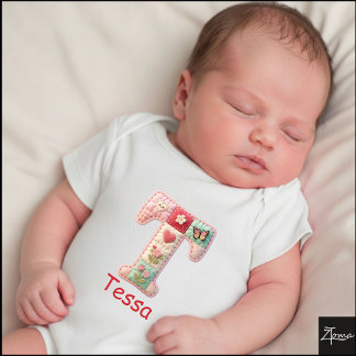 Quilted Patchwork Initial Letter T Nursery Baby Bodysuit