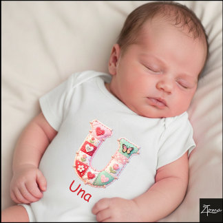 Quilted Patchwork Initial Letter U Nursery Baby Bodysuit