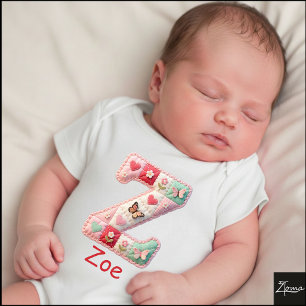 Quilted Patchwork Initial Letter Z Nursery Baby Bodysuit