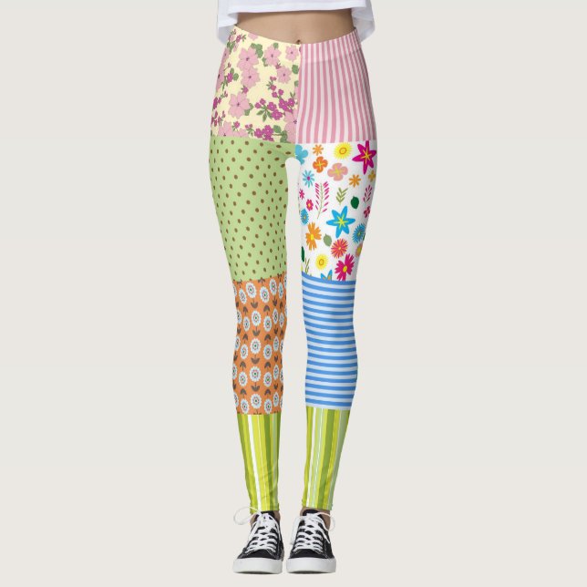 Quilted Patchwork Pattern Leggings (Front)