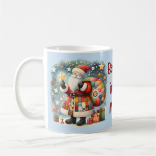 Quilted Patchwork Santa with Christmas Stars Coffee Mug
