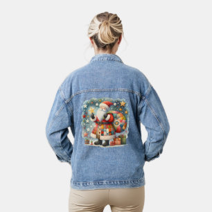 Quilted Patchwork Santa with Christmas Stars Denim Jacket