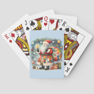 Quilted Patchwork Santa with Christmas Stars Playing Cards