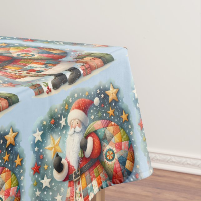 Quilted Patchwork Santa with Christmas Stars Tablecloth (In Situ)