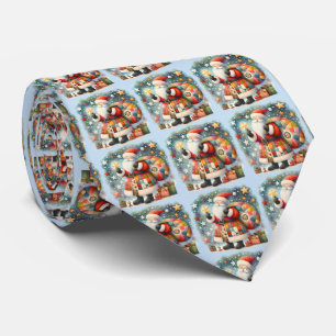 Quilted Patchwork Santa with Christmas Stars Tie
