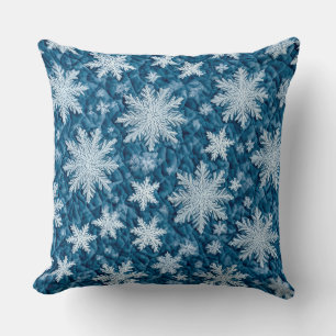 Quilted Pattern Blue and White Snowflakes Throw Pillow