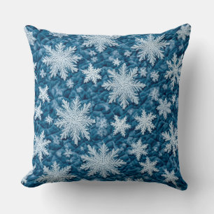 Quilted Pattern Blue and White Snowflakes Throw Pillow