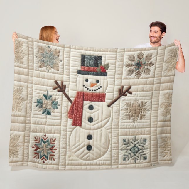 Quilted Pattern of Snowman Fleece Blanket (In Situ)