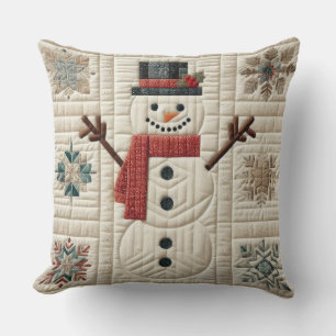 Quilted Pattern of Snowman Throw Pillow