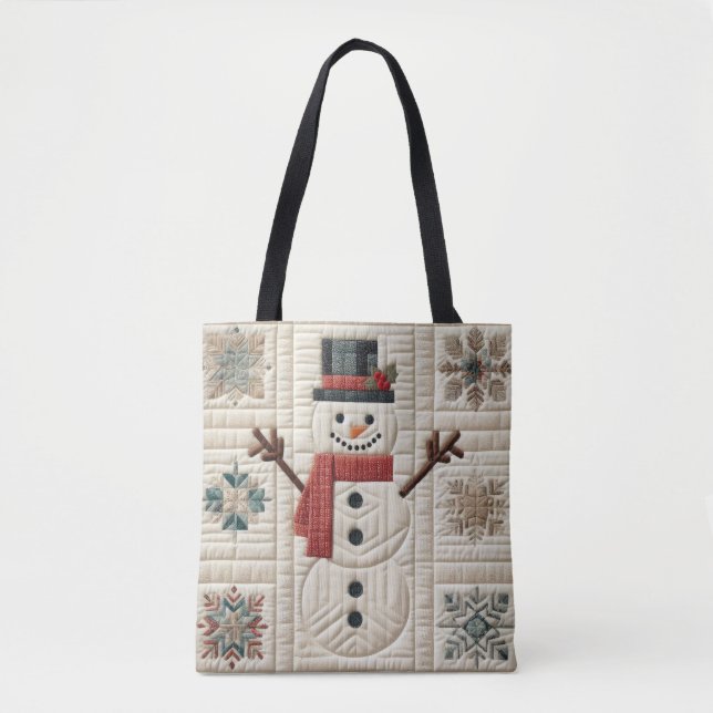 Quilted Pattern of Snowman Tote Bag (Front)