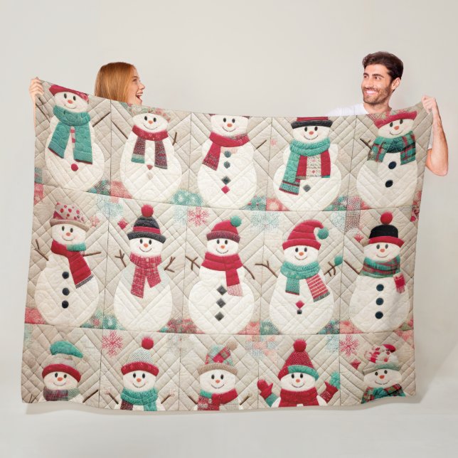 Quilted Pattern of Snowmen Fleece Blanket (In Situ)