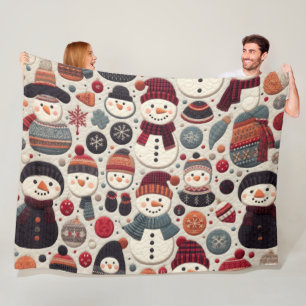 Quilted Pattern of Snowmen Fleece Blanket